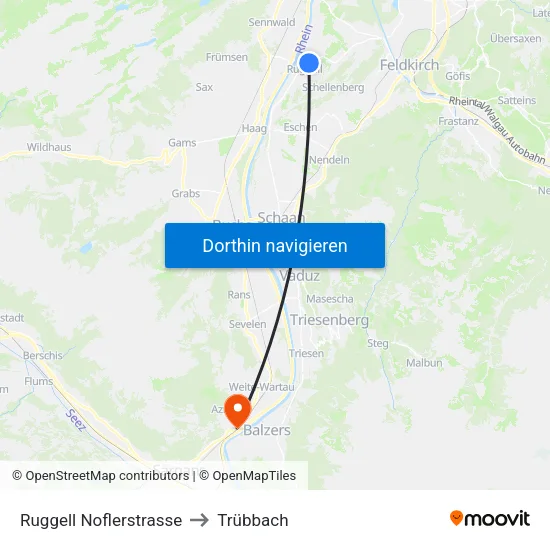 Ruggell Noflerstrasse to Trübbach map