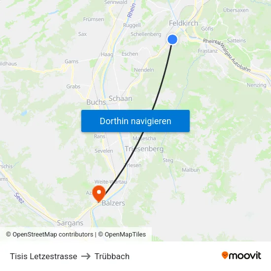 Tisis Letzestrasse to Trübbach map