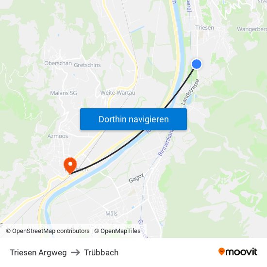 Triesen Argweg to Trübbach map