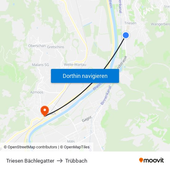 Triesen Bächlegatter to Trübbach map