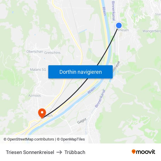 Triesen Sonnenkreisel to Trübbach map