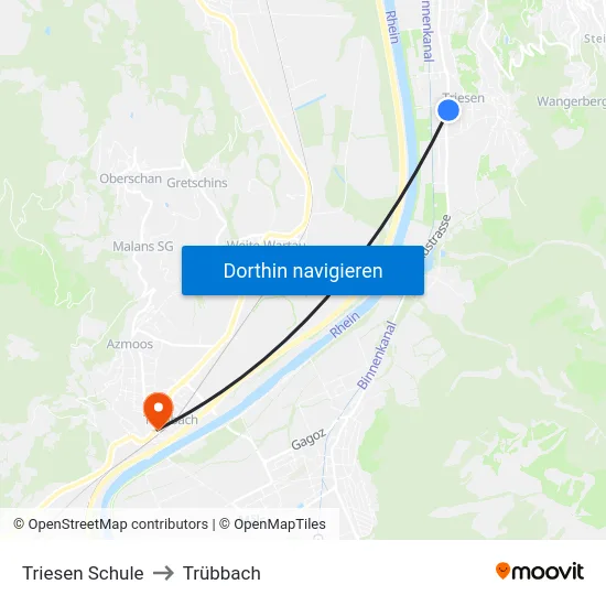 Triesen Schule to Trübbach map