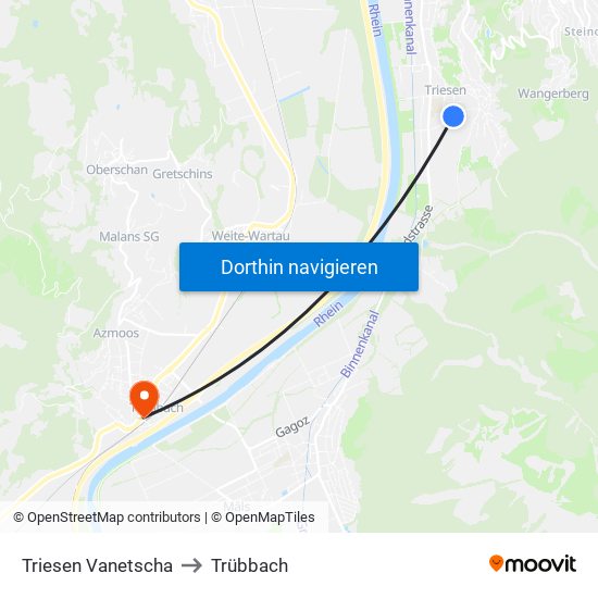 Triesen Vanetscha to Trübbach map