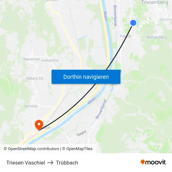 Triesen Vaschiel to Trübbach map