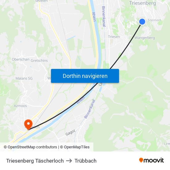 Triesenberg Täscherloch to Trübbach map