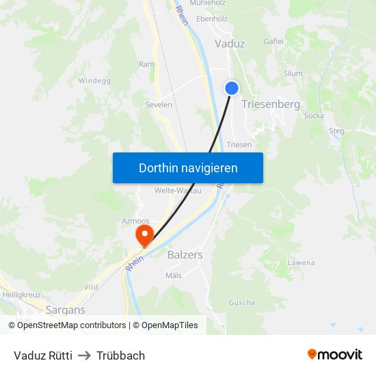 Vaduz Rütti to Trübbach map