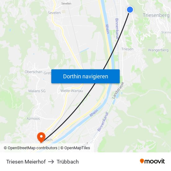 Triesen Meierhof to Trübbach map
