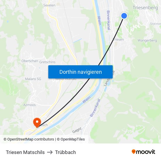 Triesen Matschils to Trübbach map