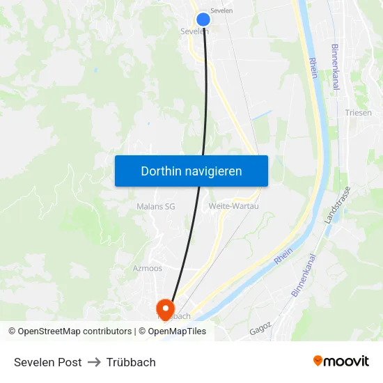 Sevelen Post to Trübbach map