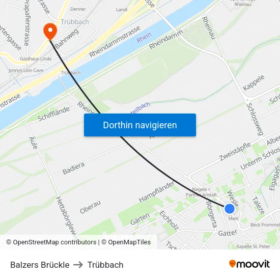 Balzers Brückle to Trübbach map