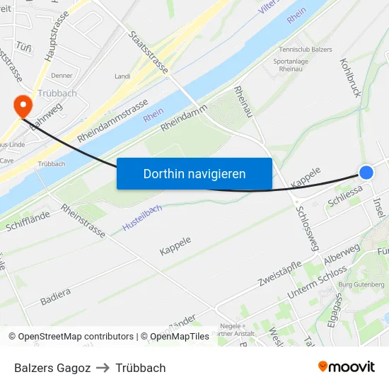 Balzers Gagoz to Trübbach map