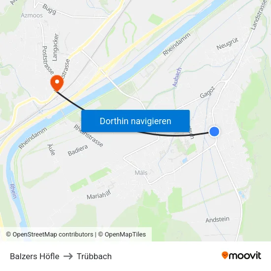 Balzers Höfle to Trübbach map