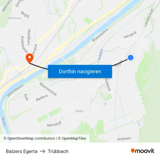Balzers Egerta to Trübbach map