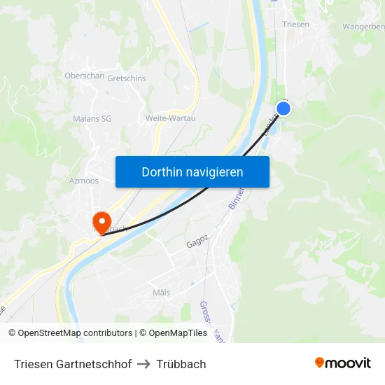 Triesen Gartnetschhof to Trübbach map