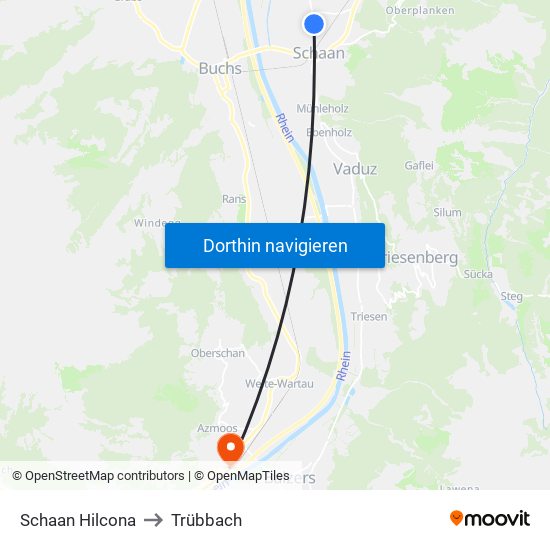Schaan Hilcona to Trübbach map
