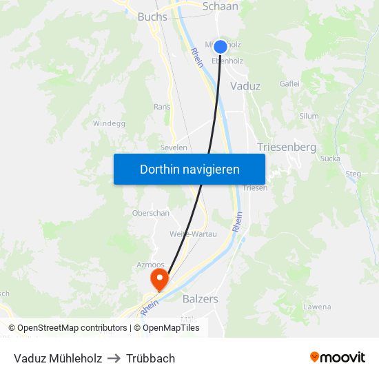 Vaduz Mühleholz to Trübbach map