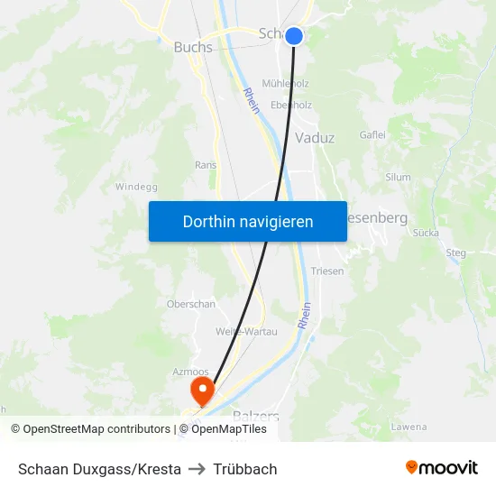 Schaan Duxgass/Kresta to Trübbach map
