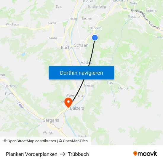 Planken Vorderplanken to Trübbach map