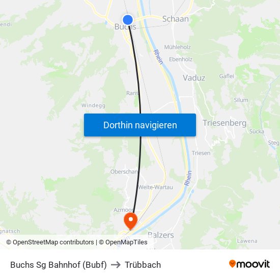 Buchs Sg Bahnhof (Bubf) to Trübbach map