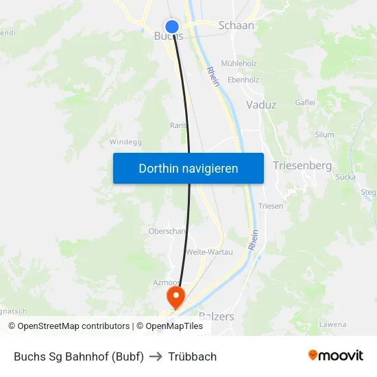 Buchs Sg Bahnhof (Bubf) to Trübbach map
