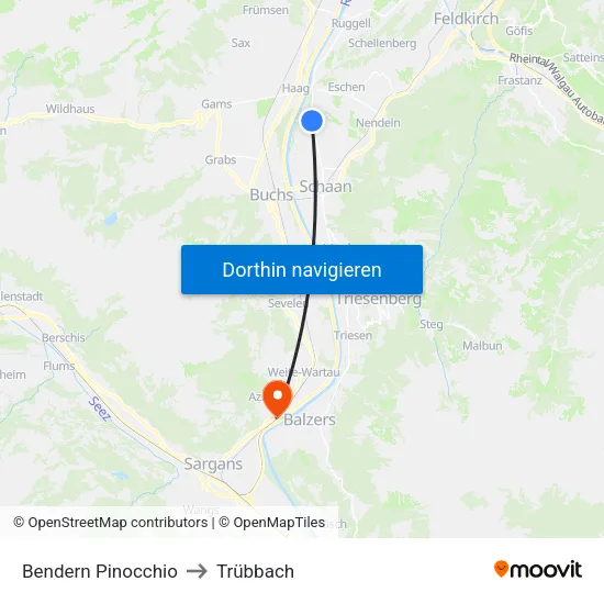 Bendern Pinocchio to Trübbach map
