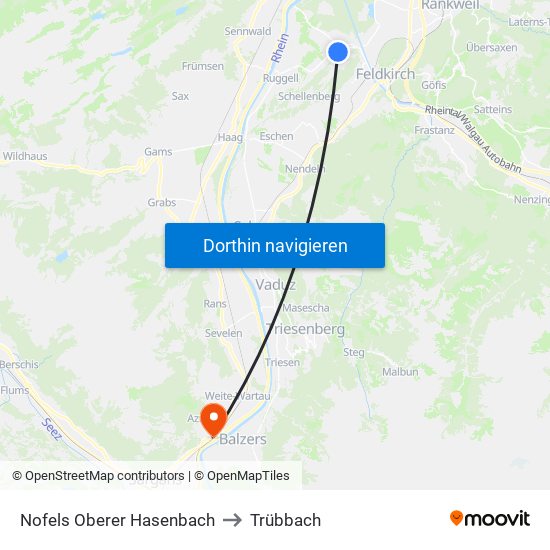 Nofels Oberer Hasenbach to Trübbach map