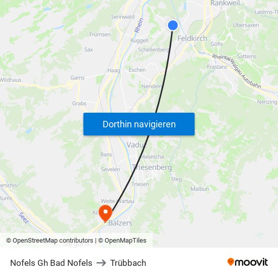 Nofels Gh Bad Nofels to Trübbach map