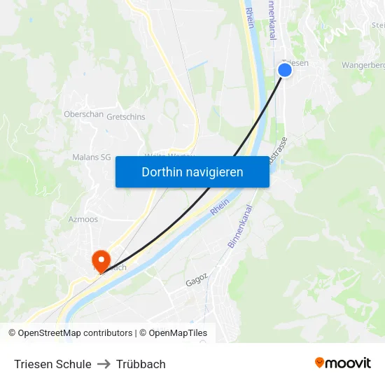 Triesen Schule to Trübbach map