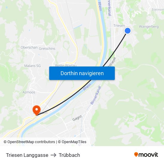 Triesen Langgasse to Trübbach map