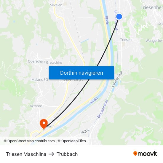 Triesen Maschlina to Trübbach map