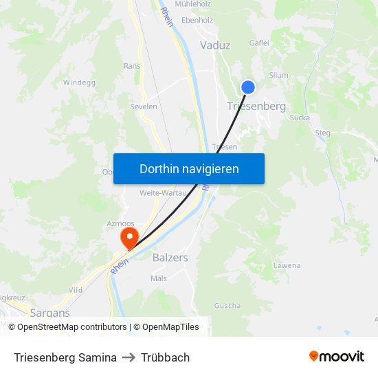 Triesenberg Samina to Trübbach map