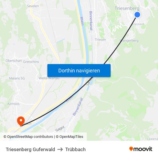 Triesenberg Guferwald to Trübbach map