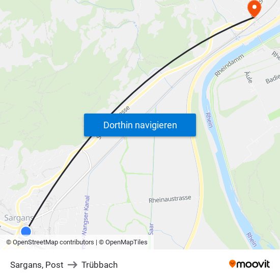 Sargans, Post to Trübbach map