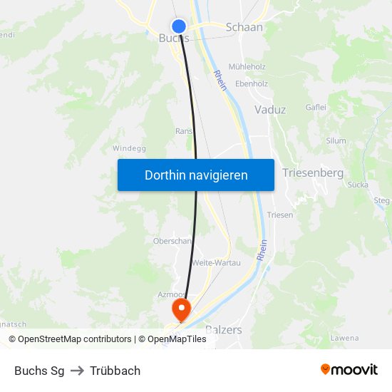 Buchs Sg to Trübbach map