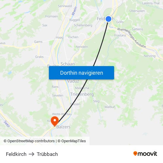 Feldkirch to Trübbach map