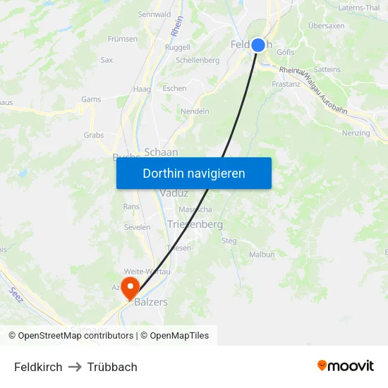 Feldkirch to Trübbach map