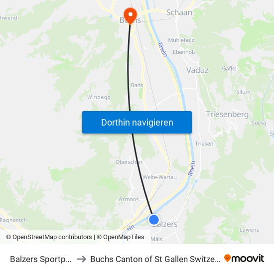 Balzers Sportplatz to Buchs Canton of St Gallen Switzerland map