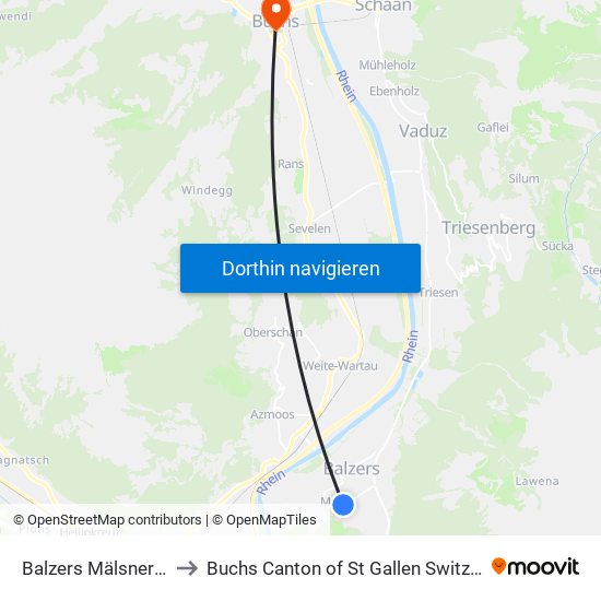 Balzers Mälsnerdorf to Buchs Canton of St Gallen Switzerland map