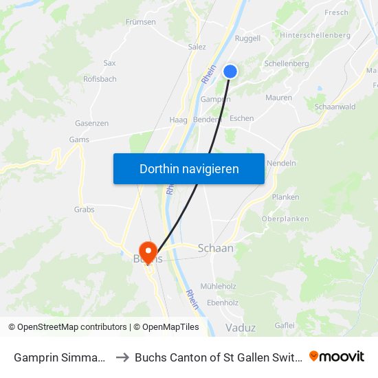 Gamprin Simmasguet to Buchs Canton of St Gallen Switzerland map