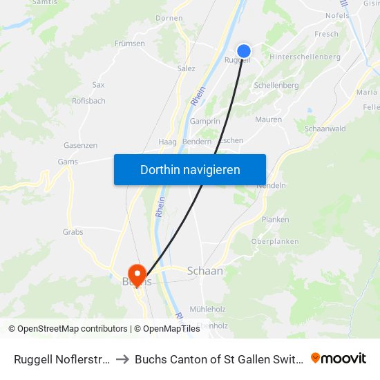 Ruggell Noflerstrasse to Buchs Canton of St Gallen Switzerland map