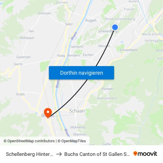 Schellenberg Hinterschloss to Buchs Canton of St Gallen Switzerland map