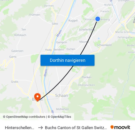 Hinterschellenberg to Buchs Canton of St Gallen Switzerland map