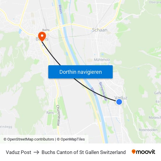 Vaduz Post to Buchs Canton of St Gallen Switzerland map