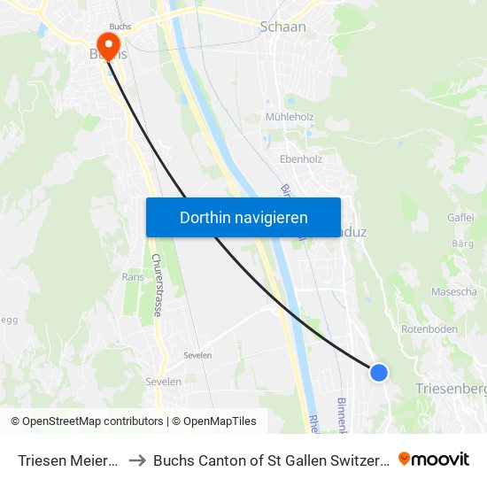 Triesen Meierhof to Buchs Canton of St Gallen Switzerland map