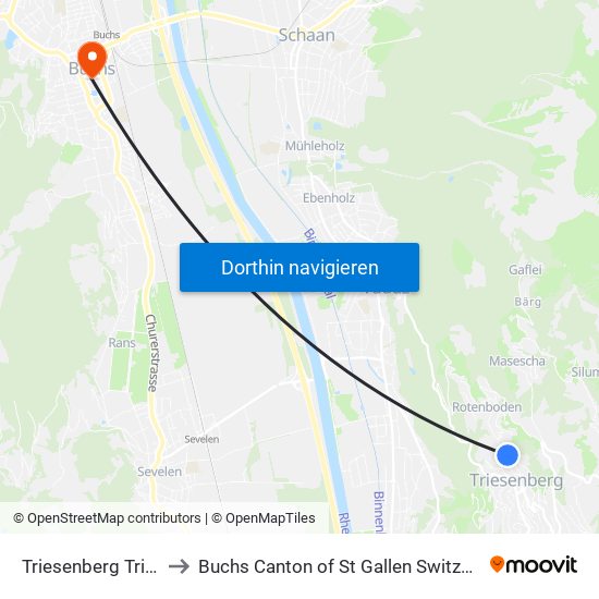 Triesenberg Tristel to Buchs Canton of St Gallen Switzerland map