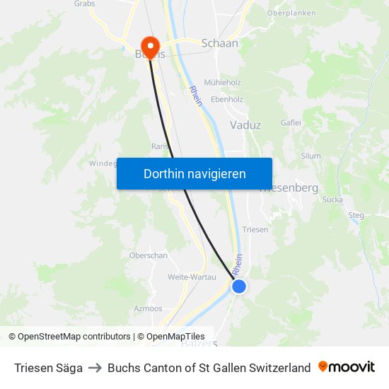 Triesen Säga to Buchs Canton of St Gallen Switzerland map