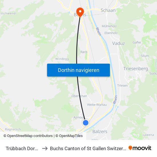 Trübbach Dornau to Buchs Canton of St Gallen Switzerland map