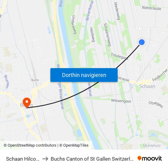 Schaan Hilcona to Buchs Canton of St Gallen Switzerland map