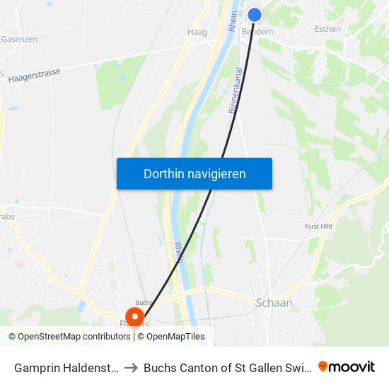 Gamprin Haldenstrasse to Buchs Canton of St Gallen Switzerland map