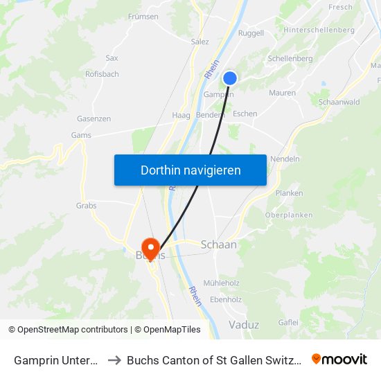 Gamprin Unterbühl to Buchs Canton of St Gallen Switzerland map